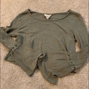 Sadie x sage army green cropped long sleeve blouse